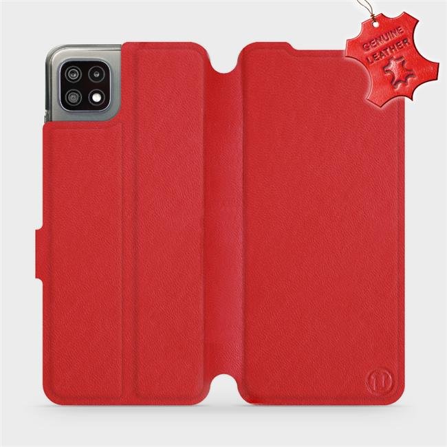 Luxusní kožené flip pouzdro Mobiwear na mobil Samsung Galaxy A22 5G - Červené - L_RDS Red Leather (Luxusní flip obal, kryt, pouzdro Mobiwear pro mobilní telefon Samsung Galaxy A22 5G - Červené - kožené - L_RDS Red Leather)