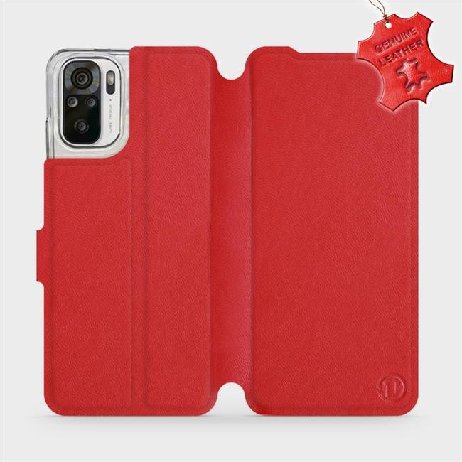 Luxusní kožené flip pouzdro Mobiwear Xiaomi Redmi Note 10 - Červené - L_RDS Red Leather (Luxusní flip obal, kryt, pouzdro Mobiwear Xiaomi Redmi Note 10 - Červené - kožené - L_RDS Red Leather)