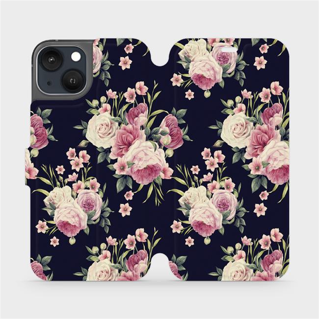 Flip pouzdro Mobiwear na mobil Apple iPhone 13 - V068P Růžičky (Parádní flip obal, kryt, pouzdro Mobiwear na mobilní telefon Apple iPhone 13 s motivem V068P Růžičky)