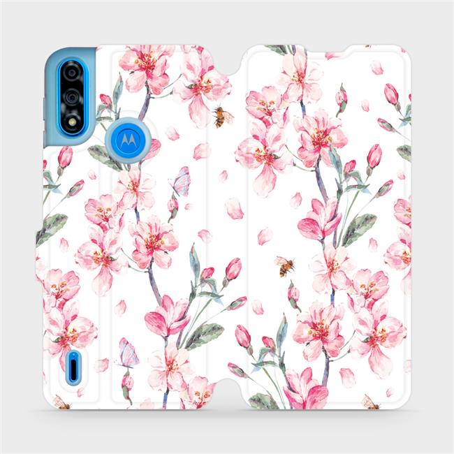 Flipové pouzdro Mobiwear na mobil Motorola Moto E7 Power - M124S Růžové květy