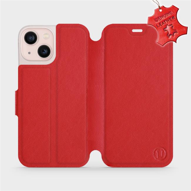 Luxusní kožené flip pouzdro Mobiwear na mobil Apple iPhone 13 Mini - Červené - L_RDS Red Leather (Luxusní flip obal, kryt, pouzdro Mobiwear pro mobilní telefon Apple iPhone 13 Mini - Červené - kožené - L_RDS Red Leather)