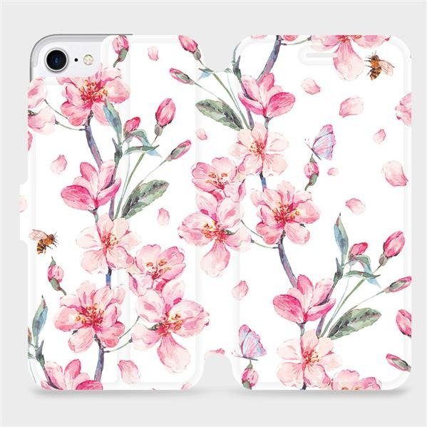 Flipové pouzdro Mobiwear na mobil Apple iPhone 7 - M124S Růžové květy (Parádní flipový kryt, obal, pouzdro Mobiwear na mobilní telefon Apple iPhone 7 s motivem M124S Růžové květy)