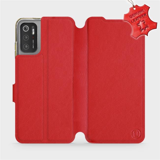 Luxusní kožené flip pouzdro Mobiwear na mobil Xiaomi Poco M3 Pro 5G - Červené - L_RDS Red Leather (Luxusní flip obal, kryt, pouzdro Mobiwear pro mobilní telefon Xiaomi Poco M3 Pro 5G - Červené - kožené - L_RDS Red Leather)
