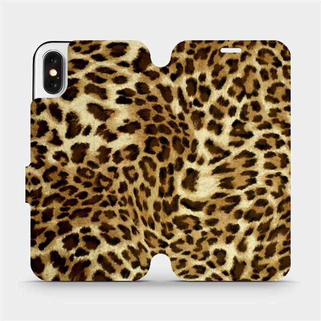 Flipové pouzdro Mobiwear na mobil Apple iPhone X - VA33P Leopardí vzor (Parádní flipový kryt, obal, pouzdro Mobiwear na mobilní telefon Apple iPhone X s motivem VA33P Leopardí vzor)