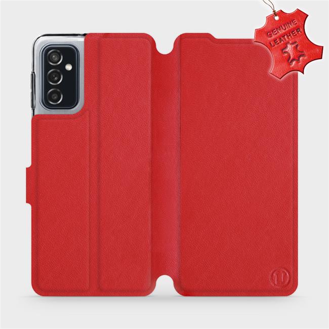 Luxusní kožené flip pouzdro Mobiwear na mobil Samsung Galaxy M52 5G - Červené - L_RDS Red Leather (Luxusní flip obal, kryt, pouzdro Mobiwear pro mobilní telefon Samsung Galaxy M52 5G - Červené - kožené - L_RDS Red Leather)