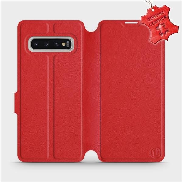 Luxusní flip pouzdro Mobiwear na mobil Samsung Galaxy S10 - Červené - kožené - L_RDS Red Leather (Luxusní flipový kryt, obal, pouzdro Mobiwear na mobilní telefon Samsung Galaxy S10 - Červené - kožené - L_RDS Red Leather)