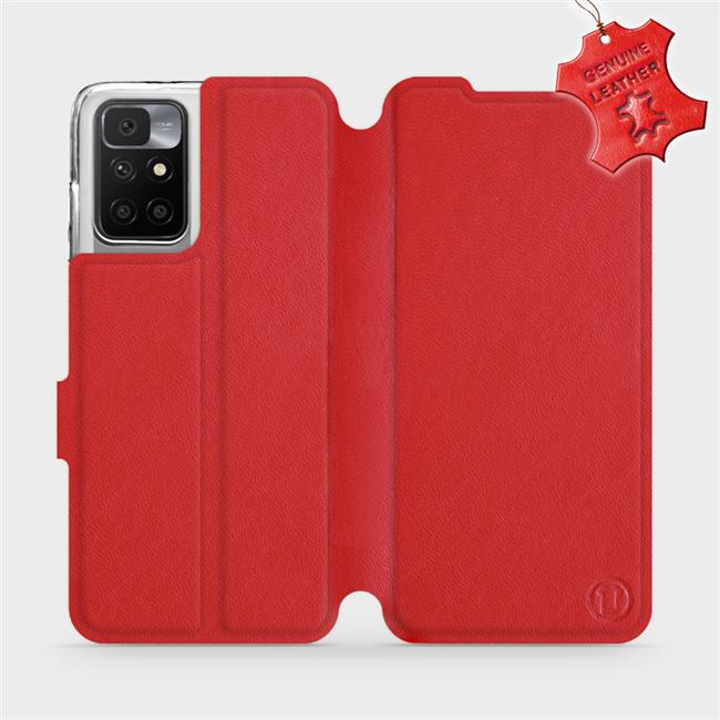Luxusní kožené flip pouzdro Mobiwear na mobil Xiaomi Redmi 10 - Červené - L_RDS Red Leather (Luxusní flip obal, kryt, pouzdro Mobiwear pro mobilní telefon Xiaomi Redmi 10 - Červené - kožené - L_RDS Red Leather)