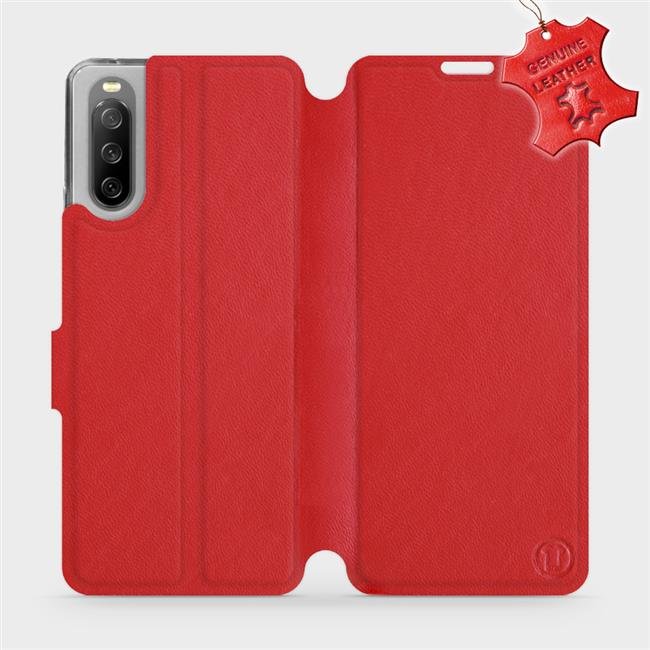 Luxusní kožené flip pouzdro Mobiwear na mobil Sony Xperia 10 III - Červené - L_RDS Red Leather (Luxusní flip obal, kryt, pouzdro Mobiwear pro mobilní telefon Sony Xperia 10 III - Červené - kožené - L_RDS Red Leather)