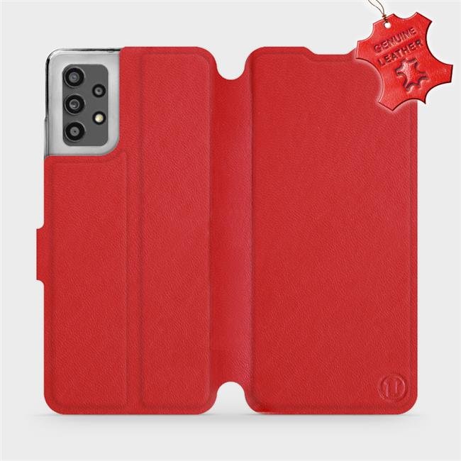 Luxusní kožené flip pouzdro Mobiwear na mobil Samsung Galaxy A32 LTE - Červené - L_RDS Red Leather (Luxusní flip obal, kryt, pouzdro Mobiwear pro mobilní telefon Samsung Galaxy A32 4G - Červené - kožené - L_RDS Red Leather)