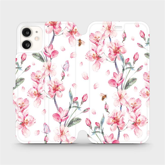 Flipové pouzdro Mobiwear na mobil Apple iPhone 11 - M124S Růžové květy (Parádní flipový kryt, obal, pouzdro Mobiwear na mobilní telefon Apple iPhone 11 s motivem M124S Růžové květy)