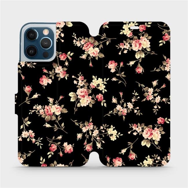 Flipové pouzdro Mobiwear na mobil Apple iPhone 12 Pro Max - VD02S Květy na černé - výprodej