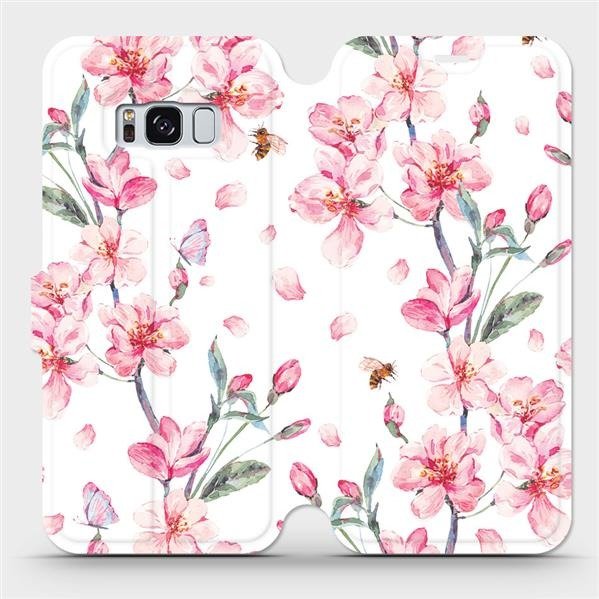 Flipové pouzdro Mobiwear na mobil Samsung Galaxy S8 - M124S Růžové květy (Parádní flipový kryt, obal, pouzdro Mobiwear na mobilní telefon Samsung Galaxy S8 s motivem M124S Růžové květy)