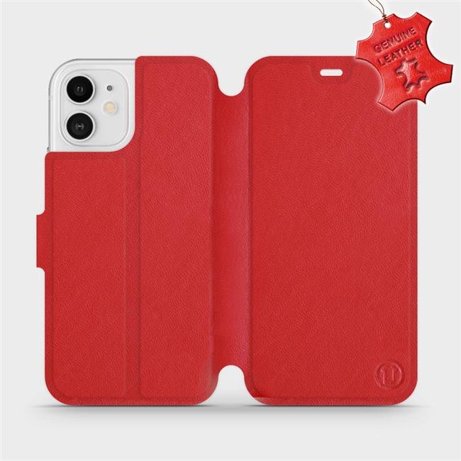 Flipové pouzdro Mobiwear na mobil Apple iPhone 12 - Červené - kožené - L_RDS Red Leather (Parádní flipový kryt, obal, pouzdro Mobiwear na mobilní telefon Apple iPhone 12 - Červené - kožené - L_RDS Red Leather)