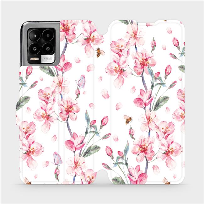 Flip pouzdro Mobiwear na mobil Realme 8 Pro - M124S Růžové květy (Parádní flip obal, kryt, pouzdro Mobiwear na mobil Realme 8 Pro s motivem M124S Růžové květy)