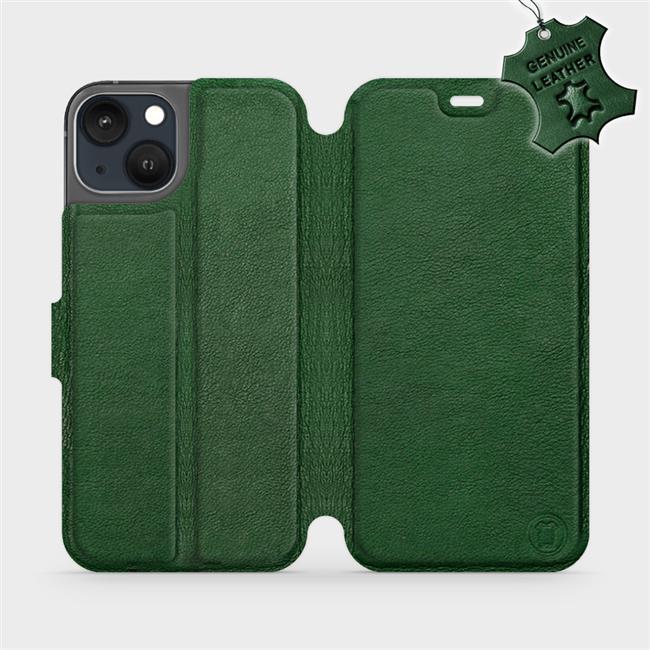 Luxusní kožené flip pouzdro Mobiwear na mobil Apple iPhone 13 - Zelené - L_GRS Green Leather (Luxusní flip obal, kryt, pouzdro Mobiwear pro mobilní telefon Apple iPhone 13 - Zelené - kožené - L_GRS Green Leather)