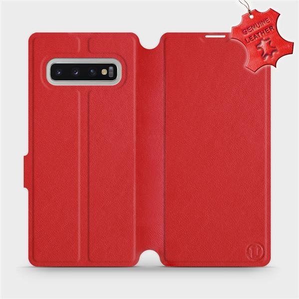 Luxusní flip pouzdro Mobiwear na mobil Samsung Galaxy S10 Plus - Červené - kožené - L_RDS Red Leather (Luxusní flipový kryt, obal, pouzdro Mobiwear na mobilní telefon Samsung Galaxy S10 Plus - Červené - kožené - L_RDS Red Leather)