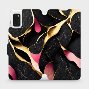 Flip pouzdro Mobiwear na mobil Samsung Galaxy A41 - VP35S Černý a zlatavý mramor