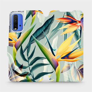 Flipové pouzdro Mobiwear na mobil Xiaomi Redmi 9T - MC02S Žluté velké květy a zelené listy - výprodej