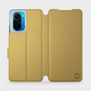 Flipové pouzdro Mobiwear na mobil Xiaomi Poco F3 v provedení C_GOS Gold&Gray s šedým vnitřkem