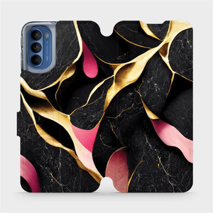 Flip pouzdro Mobiwear na mobil Motorola Moto G41 - VP35S Černý a zlatavý mramor