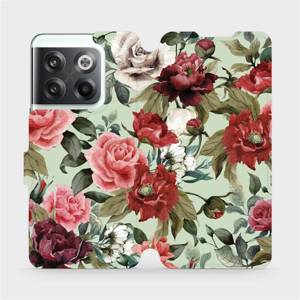Flip pouzdro Mobiwear na mobil OnePlus 10T 5G - MD06P Růže a květy na světle zelené