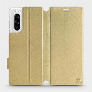 Flipové pouzdro Mobiwear na mobil Sony Xperia 5 v provedení C_GOS Gold&Gray s šedým vnitřkem