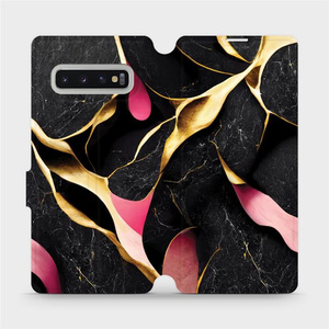 Flip pouzdro Mobiwear na mobil Samsung Galaxy S10 Plus - VP35S Černý a zlatavý mramor