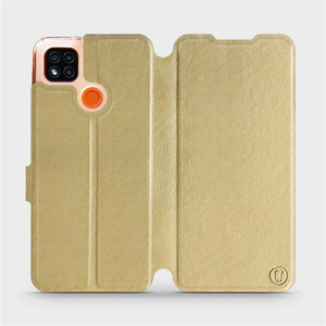 Flipové pouzdro Mobiwear na mobil Xiaomi Redmi 9C v provedení C_GOS Gold&Gray s šedým vnitřkem