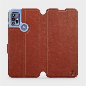 Flipové pouzdro Mobiwear na mobil Motorola Moto G30 v provedení C_BRP Brown&Orange s oranžovým vnitřkem