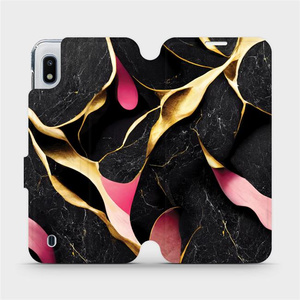 Flip pouzdro Mobiwear na mobil Samsung Galaxy A10 - VP35S Černý a zlatavý mramor