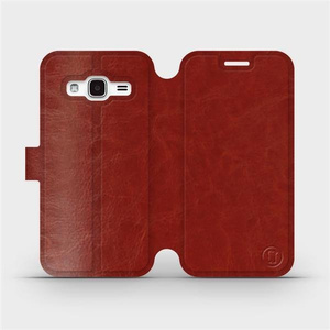 Parádní flip pouzdro Mobiwear na mobil Samsung Galaxy J3 2016 v provedení C_BRP Brown&Orange s oranžovým vnitřkem
