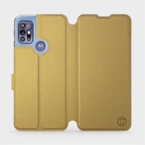 Flipové pouzdro Mobiwear na mobil Motorola Moto G30 v provedení C_GOP Gold&Orange s oranžovým vnitřkem