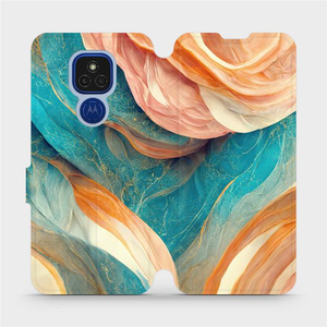 Flip pouzdro Mobiwear na mobil Motorola Moto E7 Plus - VP36S Azurový a oranžový mramor