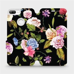 Flipové pouzdro Mobiwear na mobil Honor 9 Lite - VD07S Růže a květy na černém pozadí - výprodej