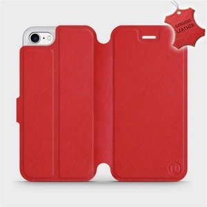 Luxusní flip pouzdro Mobiwear na mobil Apple iPhone SE 2020 - Červené - kožené -  L_RDS Red Leather - malá vyvýšená tečka na pouzdře