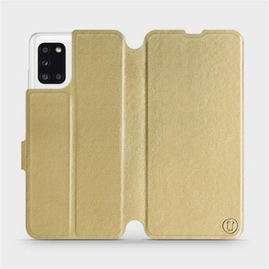 Flipové pouzdro Mobiwear na mobil Samsung Galaxy A31 v provedení C_GOS Gold&Gray s šedým vnitřkem