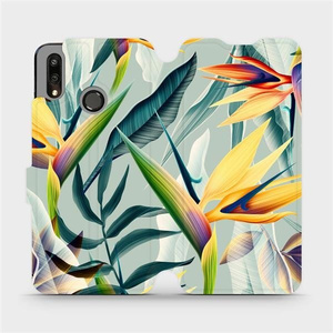 Flipové pouzdro Mobiwear na mobil Huawei P Smart 2019 - MC02S Žluté velké květy a zelené listy