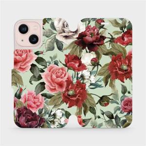 Flip pouzdro Mobiwear na mobil Apple iPhone 13 Mini - MD06P Růže a květy na světle zeleném pozadí