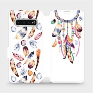 Flipové pouzdro Mobiwear na mobil Samsung Galaxy S10 - M003S Lapač a barevná pírka