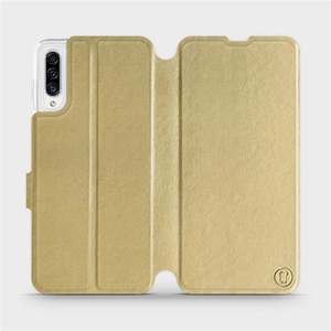 Flipové pouzdro Mobiwear na mobil Samsung Galaxy A30s v provedení C_GOS Gold&Gray s šedým vnitřkem