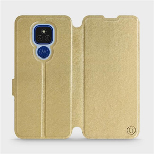 Flipové pouzdro Mobiwear na mobil Motorola Moto E7 Plus v provedení C_GOS Gold&Gray s šedým vnitřkem