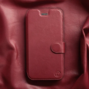 Etui ze skóry naturalnej do Xiaomi Redmi 15 - wzór Dark Red Leather