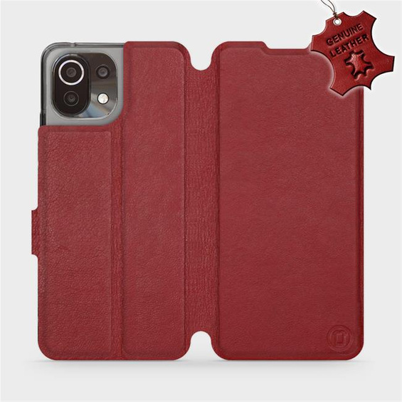 Etui ze skóry naturalnej do Xiaomi Mi 11 Lite - wzór Dark Red Leather