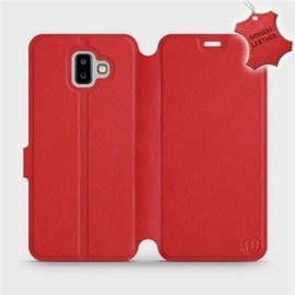 Etui ze skóry naturalnej do Samsung Galaxy J6 Plus 2018 - wzór Red Leather