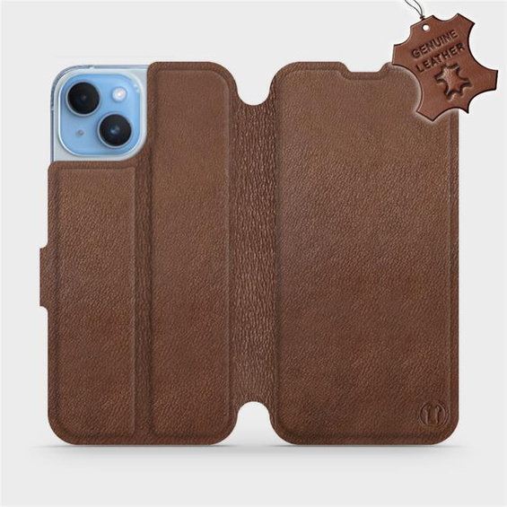 Etui ze skóry naturalnej do Apple iPhone 14 - wzór Brown Leather