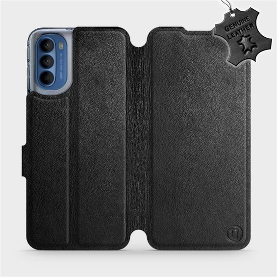 Etui ze skóry naturalnej do Motorola Moto G41 - wzór Black Leather