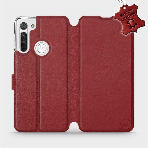 Etui ze skóry naturalnej do Motorola Moto G8 - wzór Dark Red Leather