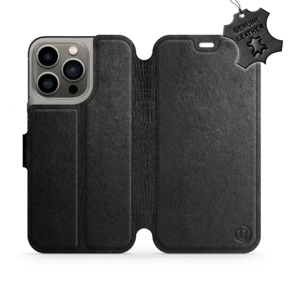 Etui ze skóry naturalnej do Apple iPhone 13 Pro - wzór Black Leather