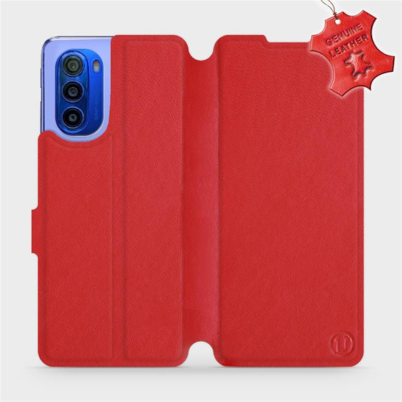 Etui ze skóry naturalnej do Motorola Moto G51 5G - wzór Red Leather