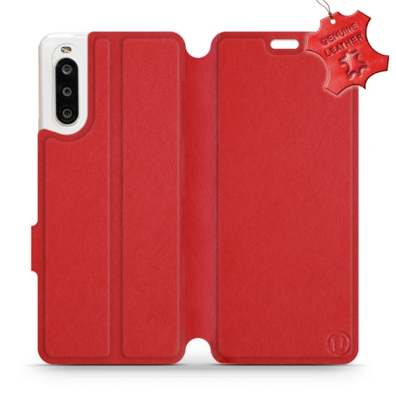Etui ze skóry naturalnej do Sony Xperia 10 II - wzór Red Leather